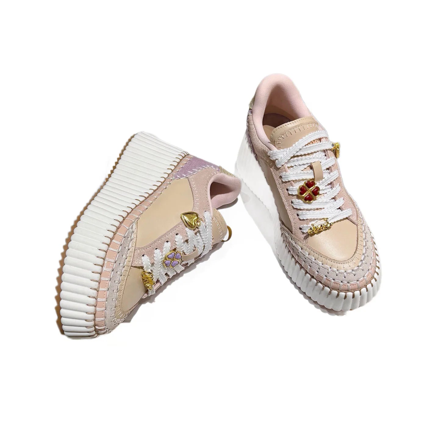 new nude spliced platform sneakers lace up soft sole/height increasing casual style women shoes