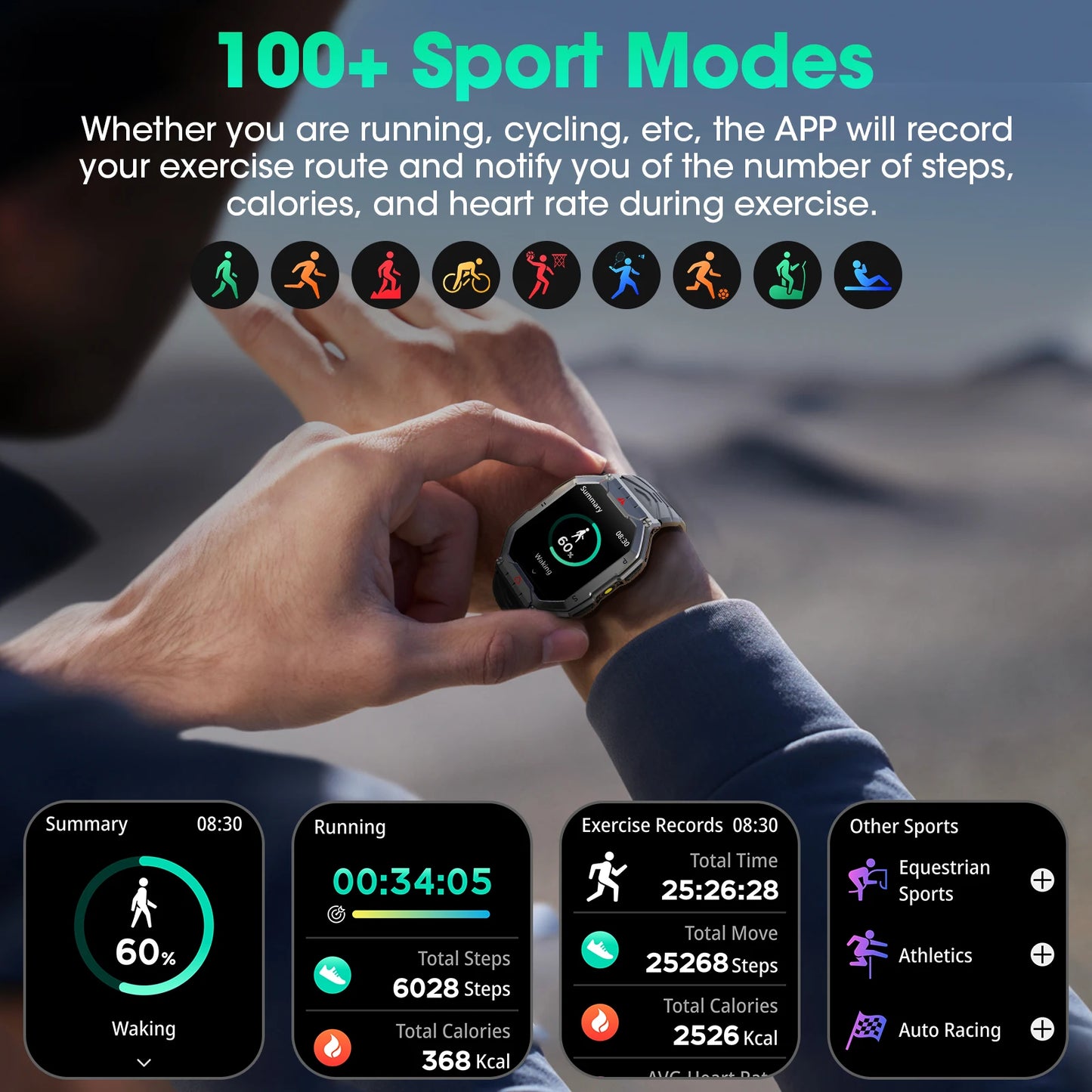 2026 Fashion 2.1 Inch AMOLED Smart Watch Men Bluetooth Call/107 Sports Mode GPS Trajectory Heart Rate Blood Pressure Oxygen Monitor