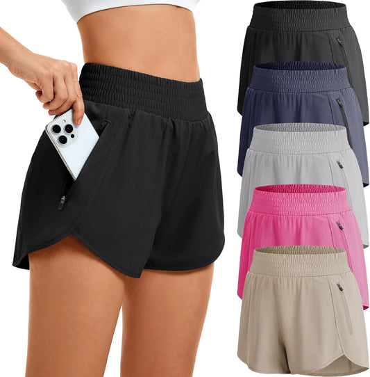 Women's High-waisted Sports Shorts With Pockets Made Of Breathable/Elastic Material Are Suitable For Summer Yoga And Running