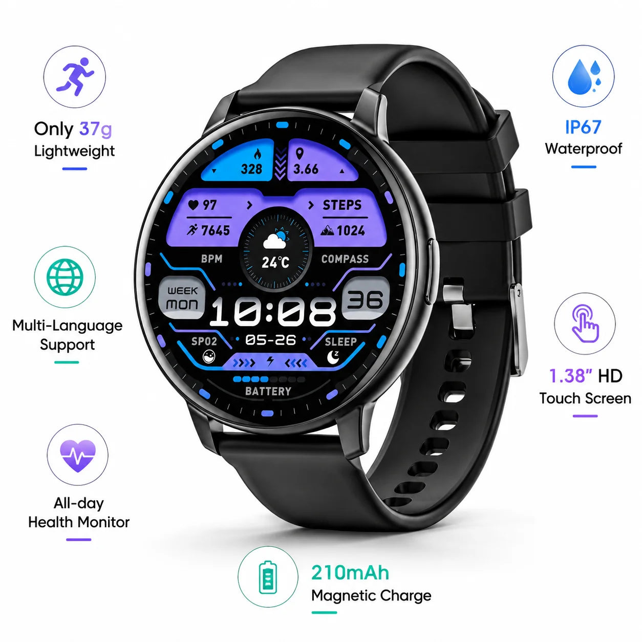 2026 Smart Watch Bluetooth Call 1.38" Full Touch Screen Fitness Tracker/100+ Sport Modes Heart Rate Sleep Monitor Waterproof