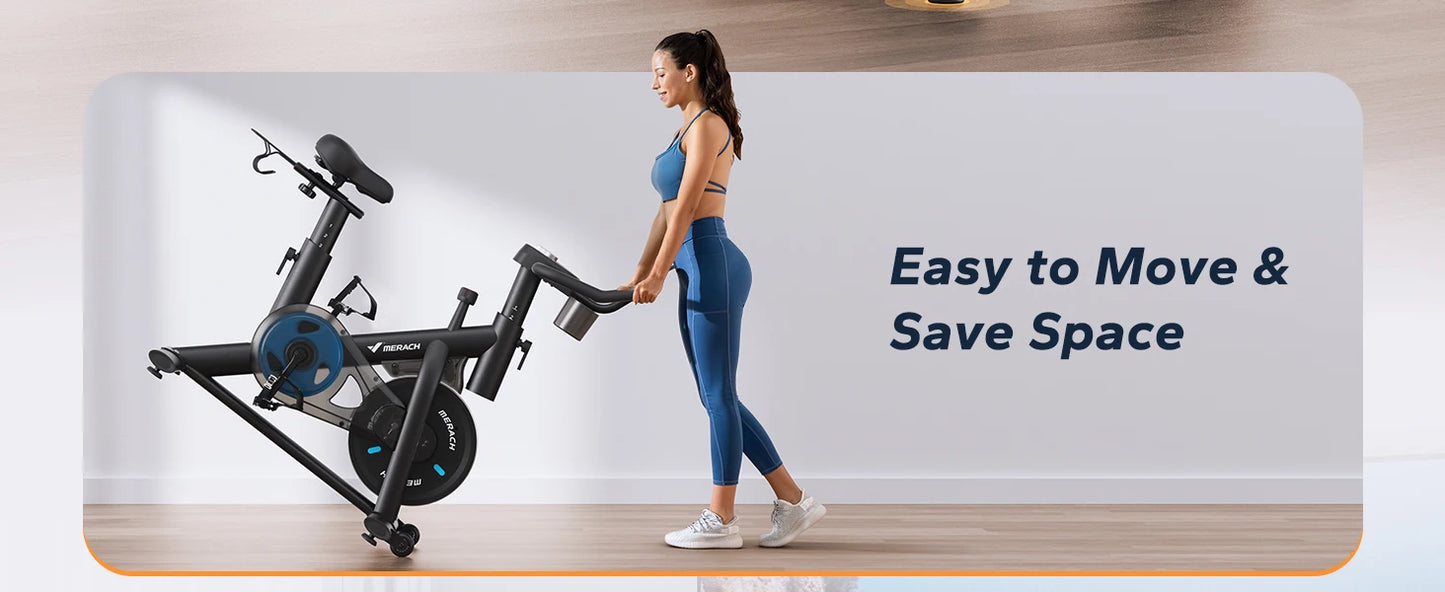 MERACH Exercise Bike Brake Pad/Magnetic Stationary Bike with Exclusive App/Low Noise Indoor Cycling Bike with Fitness Courses