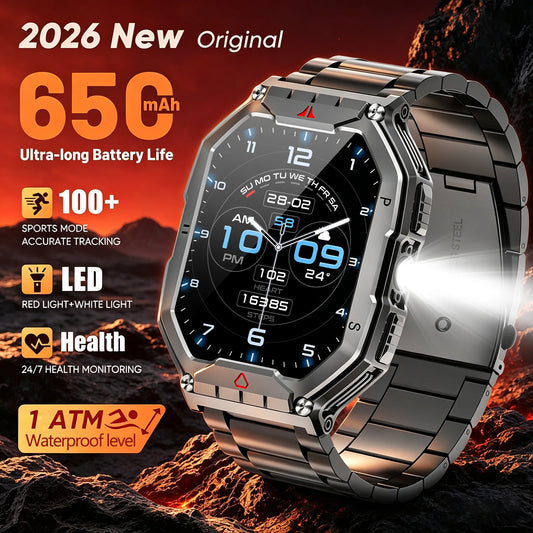 2026 Fashion 2.1 Inch AMOLED Smart Watch Men Bluetooth Call/107 Sports Mode GPS Trajectory Heart Rate Blood Pressure Oxygen Monitor
