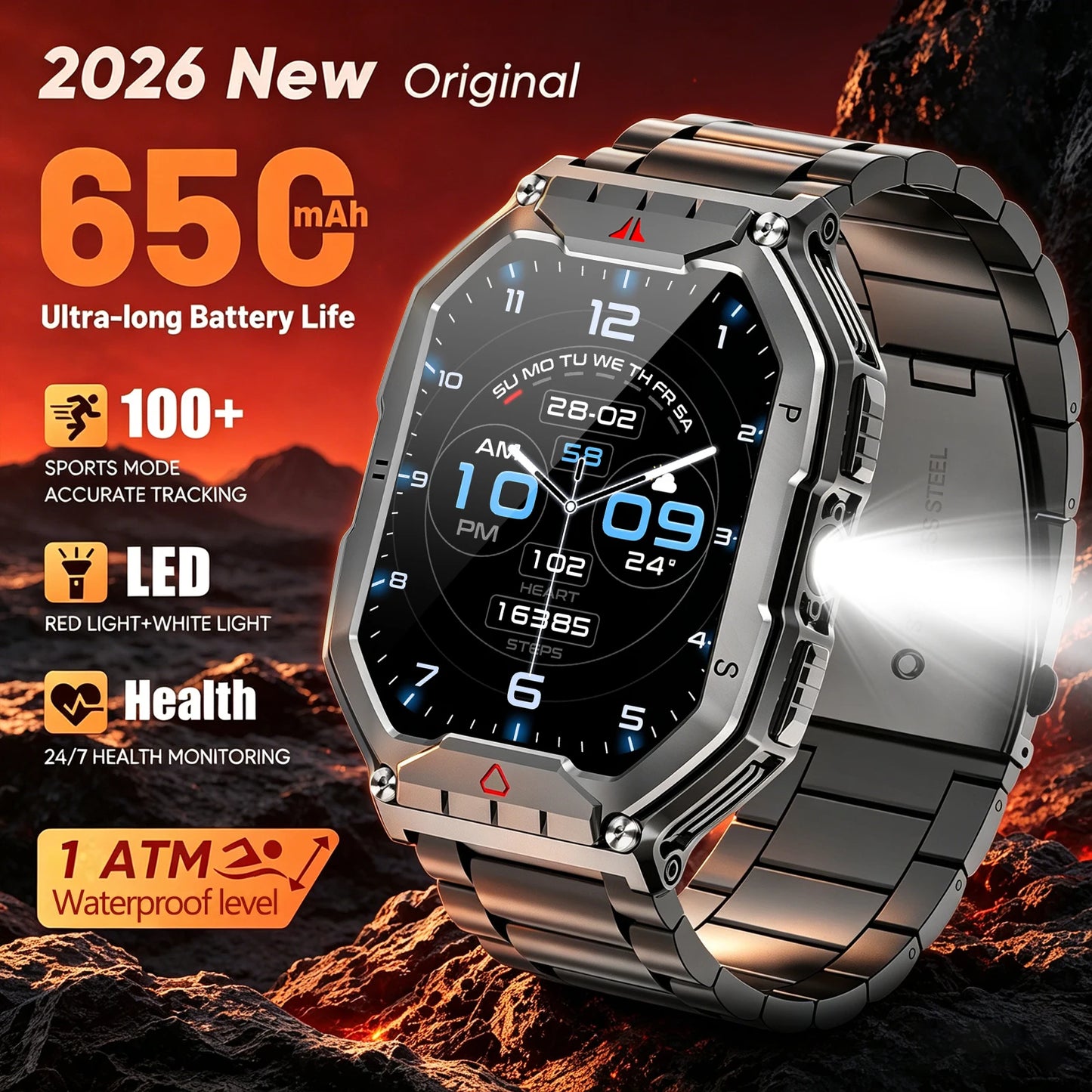 2026 Fashion 2.1 Inch AMOLED Smart Watch Men Bluetooth Call/107 Sports Mode GPS Trajectory Heart Rate Blood Pressure Oxygen Monitor