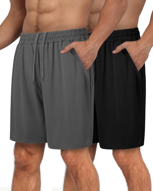 2 Pack Men's Gym Basketball Shorts Athletic Black Workout/Quick Dry Shorts with Pockets for Casual Running