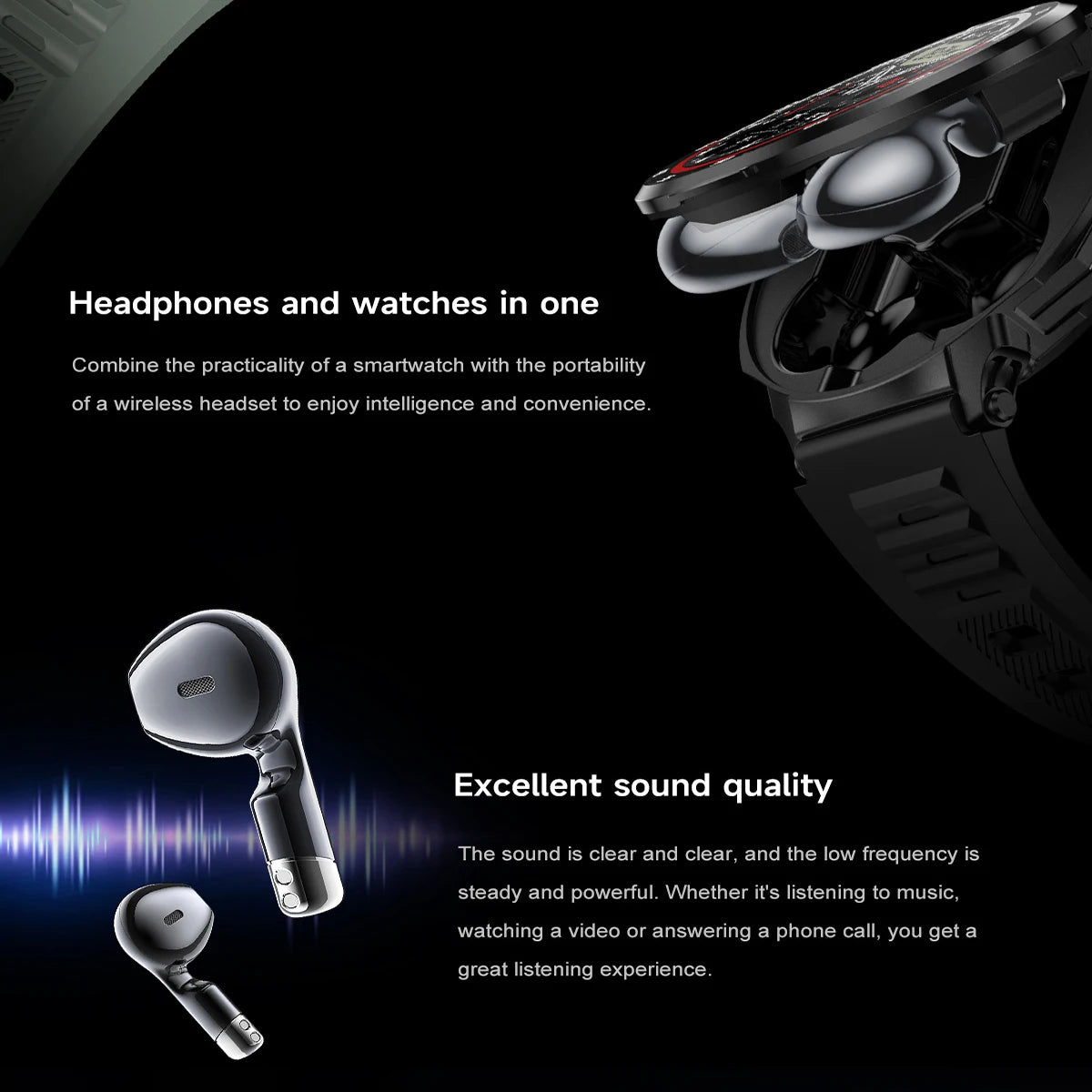 Headset Smart Watch Men TWS 2 in 1 Wireless Bluetooth Call Earphone/NFC Blood Pressure Heart Rate Health Sport Smartwatch