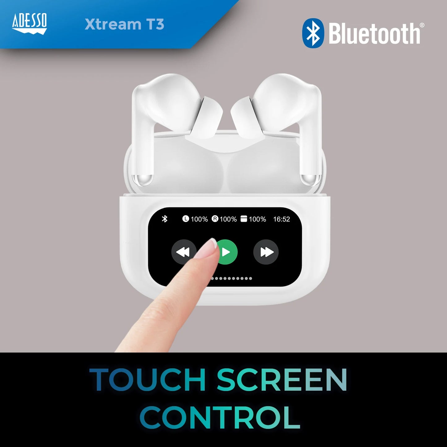 Wireless ANC Earbuds with Touch Screen Charging Case Bluetooth/5.3 Earphones Active Noise Cancelling Headphones with Built-in Mic