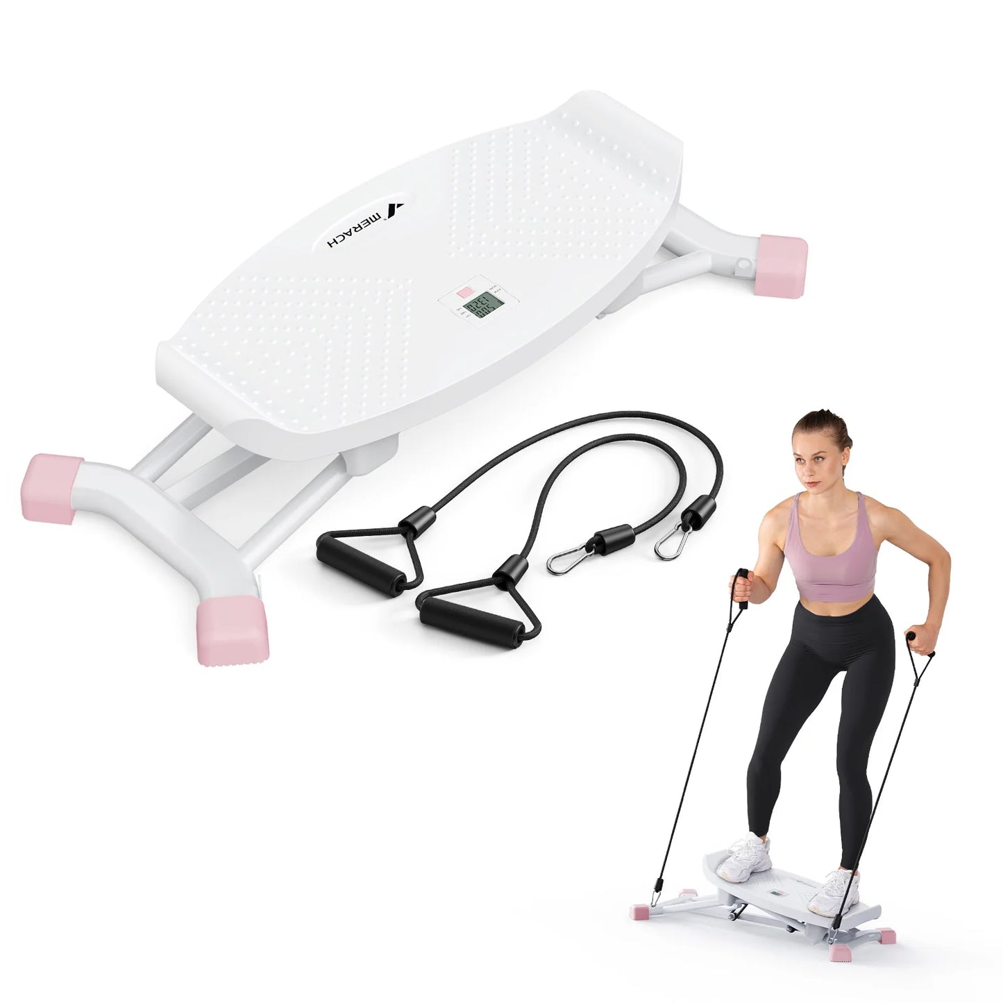MERACH Mini Stepper Rocking Exercise Machine Balance Board/With Resistance Bands Quiet Fitness Pedal Trainer Lcd Monitor