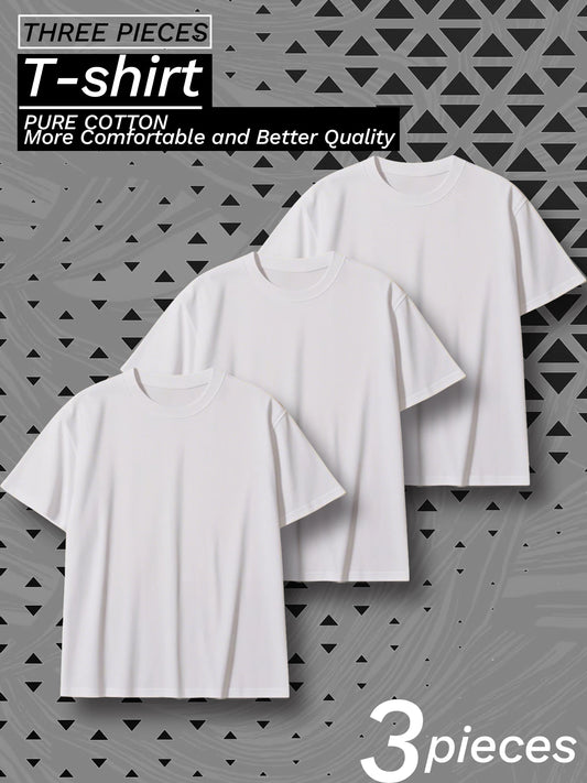 3 Piece White Cotton Short Sleeve Men's T Shirts/Perfect for everyday wear going to the gym
