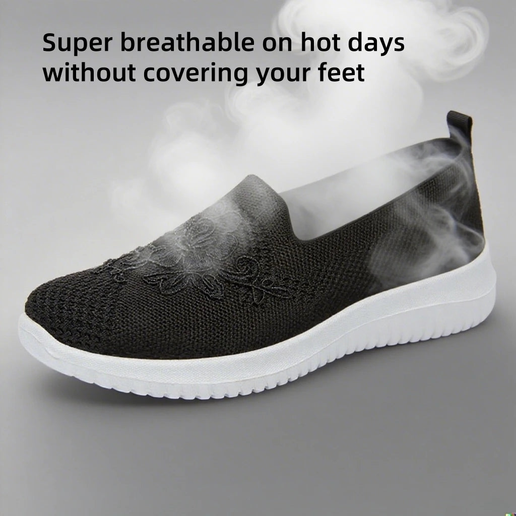 Women's Slip-On Knit Mesh Loafers Lightweight and Comfortable/Breathable Mesh Walking Shoe Casual Embroidered Flat Loafers