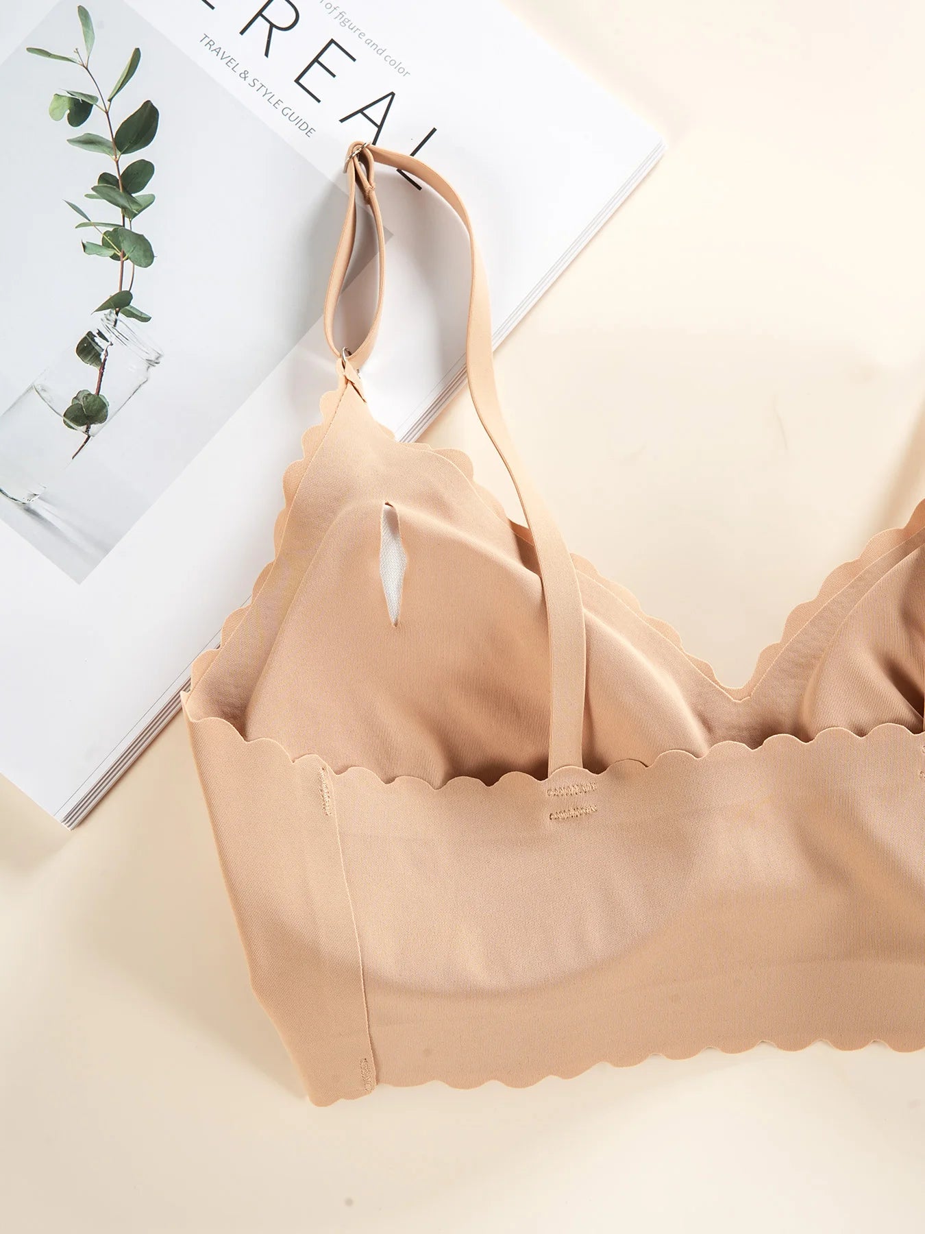 5pcs Floral Wavy Backless Push-Up Bra Deep V U-Shape Adjustable Straps Seamless Wireless Padded Lift Comfy Smoothing