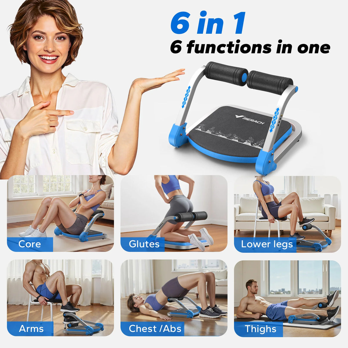 MERACH Ab Machine Abdominal Trainer With 3 Adjustable Resistance Levels/For Home Automatic Rebound Ab Crunch Machine