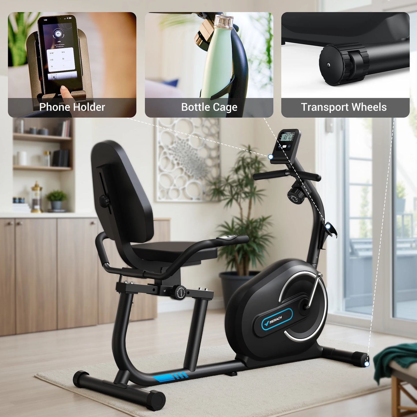 MERACH Recumbent Exercise Bike for Home Smart Bluetooth/Exclusive App Connectivity LCD Heart Rate Handle Magnetic Recumbent Bike