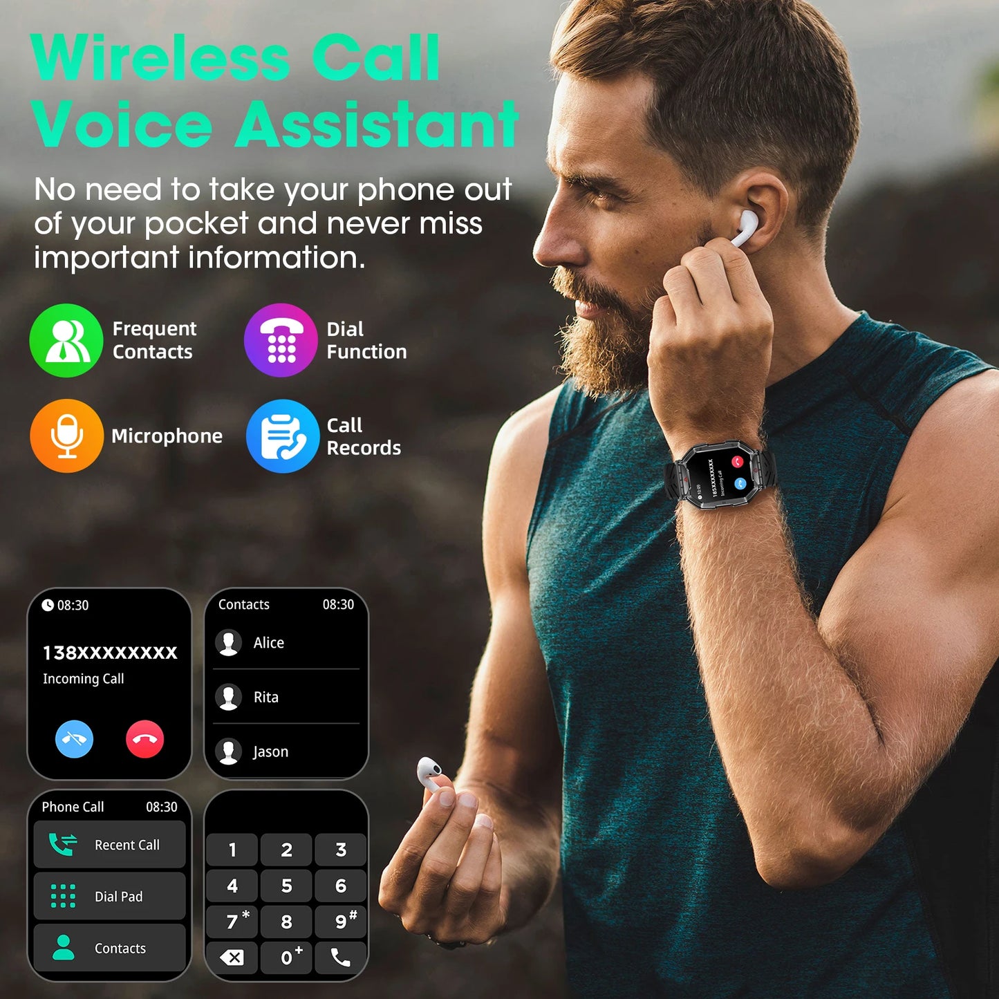 2026 Fashion 2.1 Inch AMOLED Smart Watch Men Bluetooth Call/107 Sports Mode GPS Trajectory Heart Rate Blood Pressure Oxygen Monitor