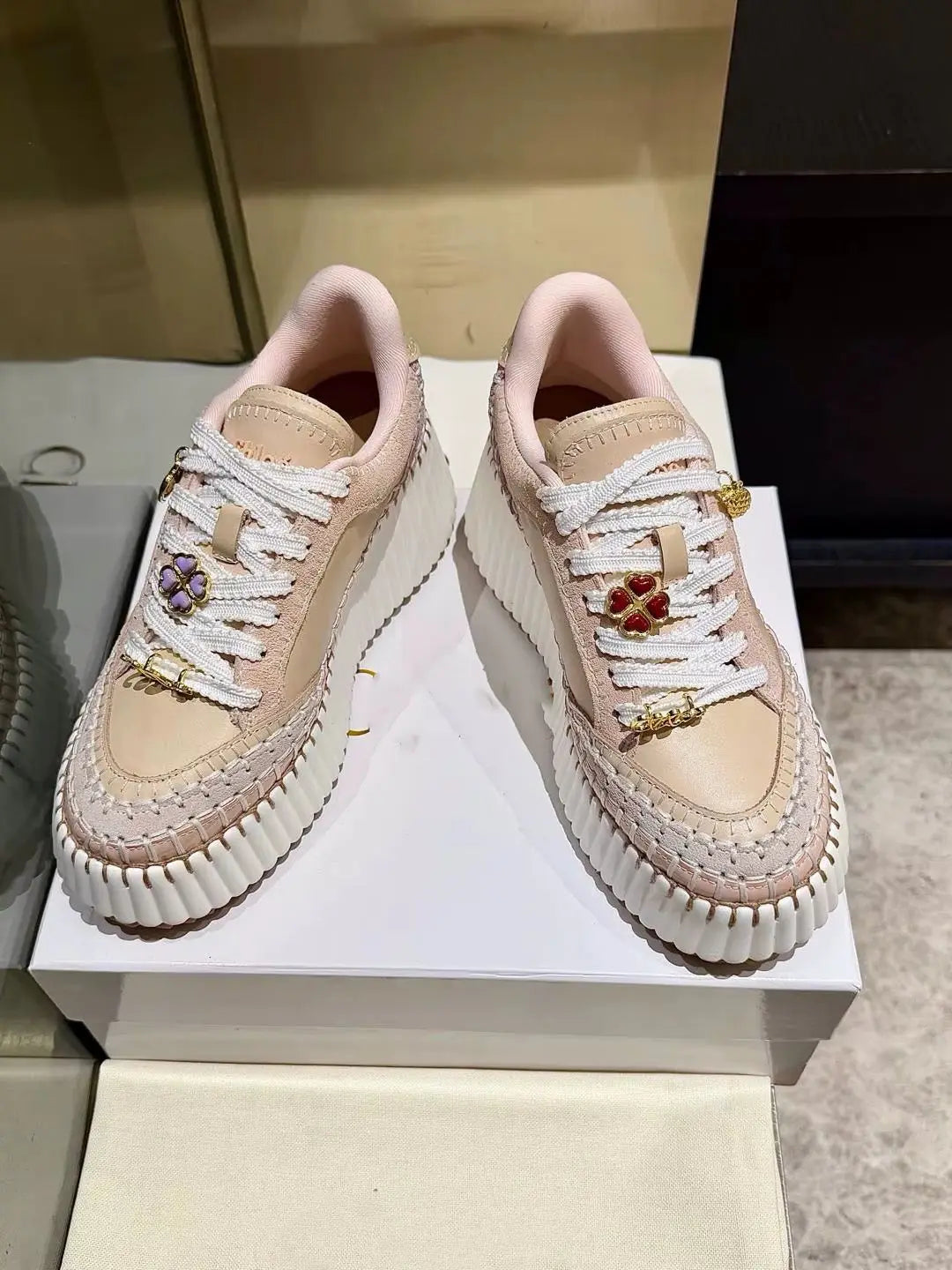 new nude spliced platform sneakers lace up soft sole/height increasing casual style women shoes