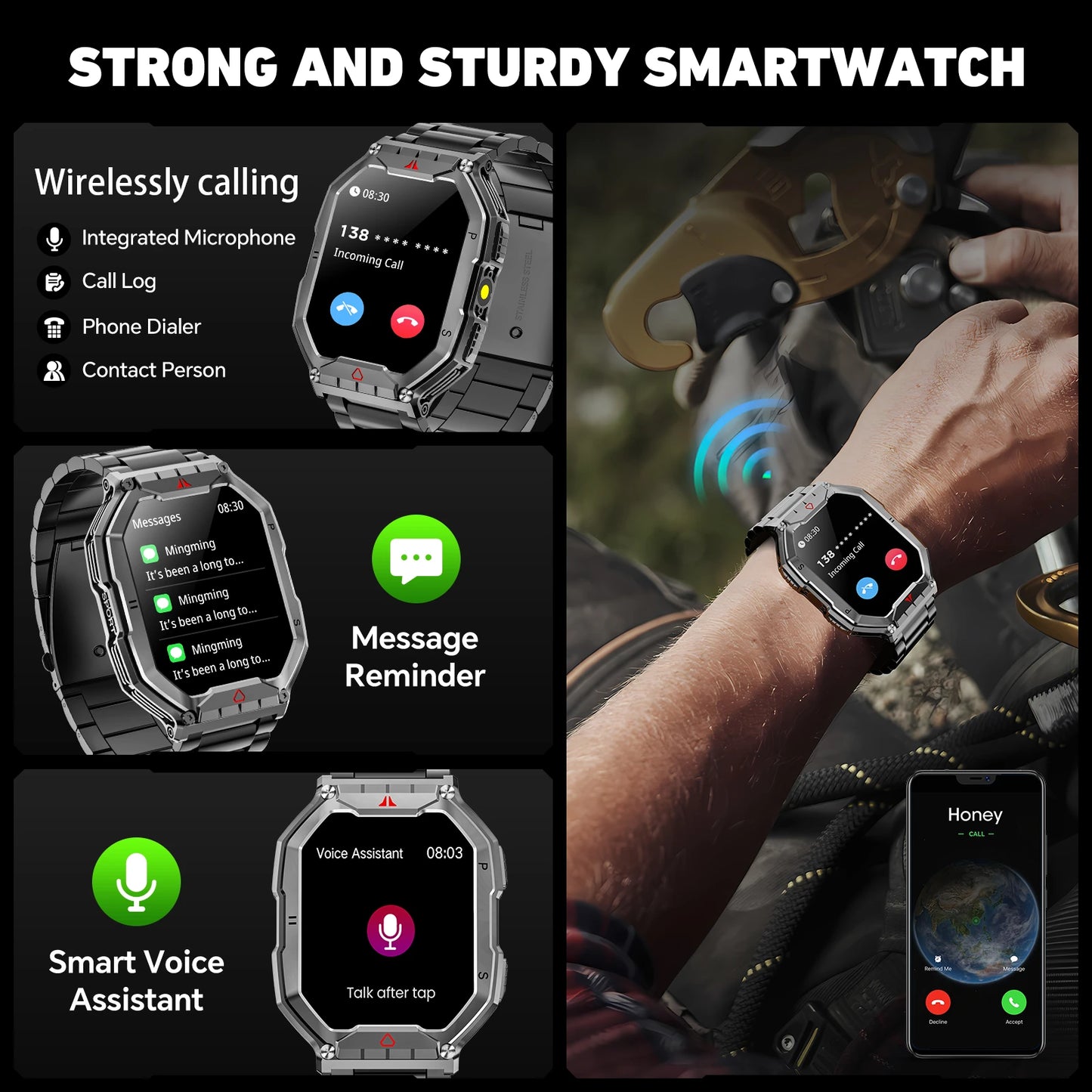 2026 Fashion 2.1 Inch AMOLED Smart Watch Men Bluetooth Call/107 Sports Mode GPS Trajectory Heart Rate Blood Pressure Oxygen Monitor