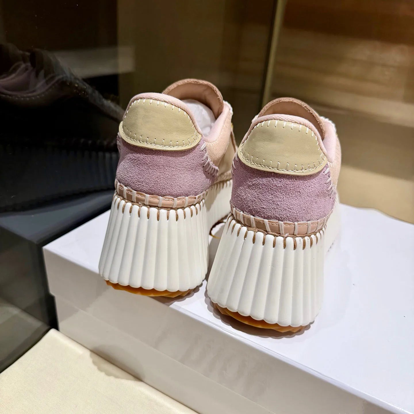 new nude spliced platform sneakers lace up soft sole/height increasing casual style women shoes