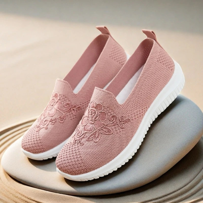 Women's Slip-On Knit Mesh Loafers Lightweight and Comfortable/Breathable Mesh Walking Shoe Casual Embroidered Flat Loafers