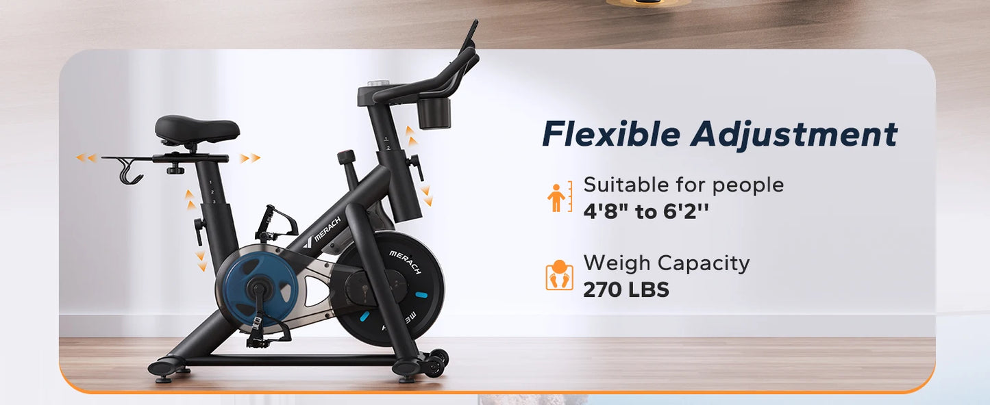 MERACH Exercise Bike Brake Pad/Magnetic Stationary Bike with Exclusive App/Low Noise Indoor Cycling Bike with Fitness Courses