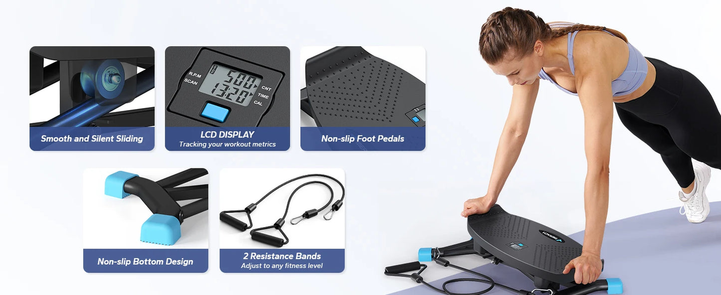 MERACH Mini Stepper Rocking Exercise Machine Balance Board/With Resistance Bands Quiet Fitness Pedal Trainer Lcd Monitor