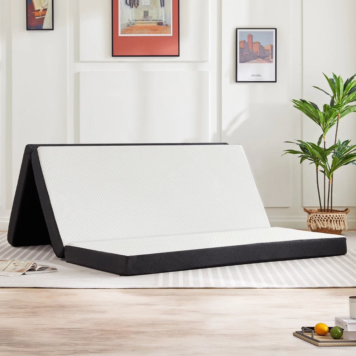 JHK 3-4Inch Soft Mattress Tri-Fold Memory Foam Mattress with Collapsible/and Washable Cover Portable Floor Bed for Travel Yoga