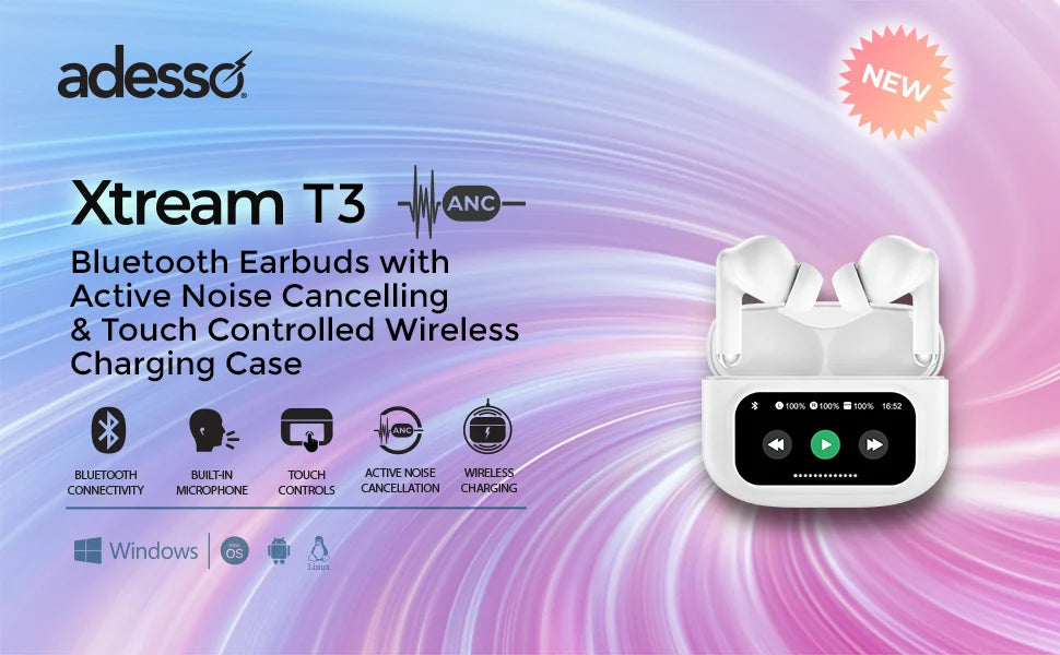 Wireless ANC Earbuds with Touch Screen Charging Case Bluetooth/5.3 Earphones Active Noise Cancelling Headphones with Built-in Mic