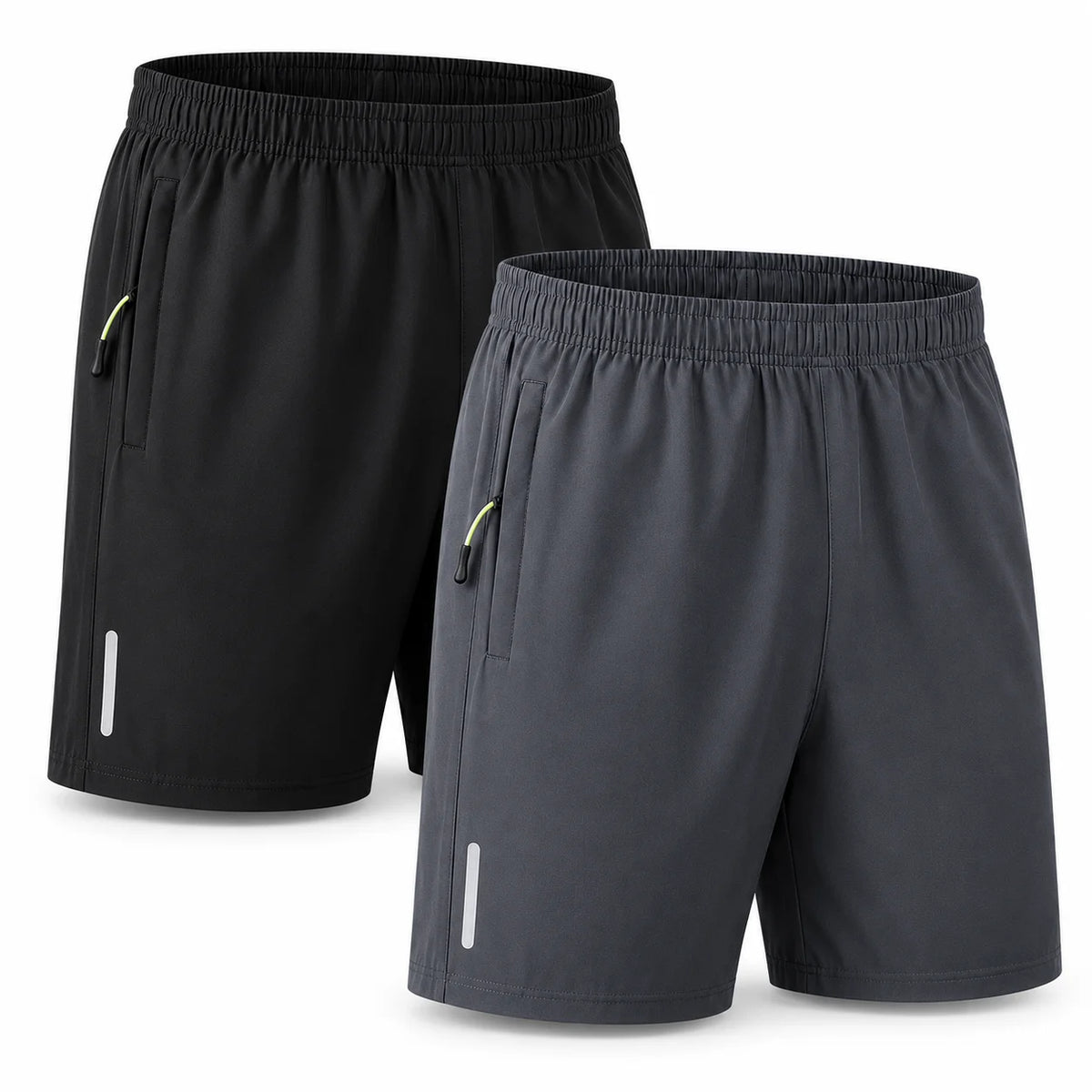Men's Quick Dry Athletic Shorts 2-Pack Lightweight Gym Running Shorts/with Zipper Pockets & Reflective Strips Breathable Workout Sweat