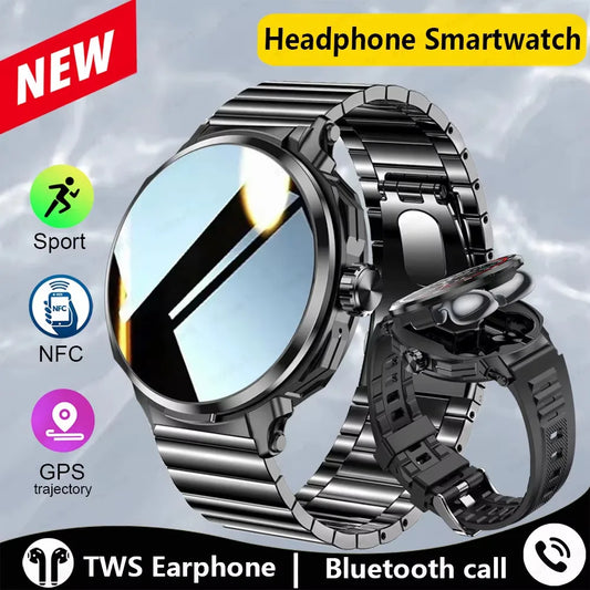 Headset Smart Watch Men TWS 2 in 1 Wireless Bluetooth Call Earphone/NFC Blood Pressure Heart Rate Health Sport Smartwatch