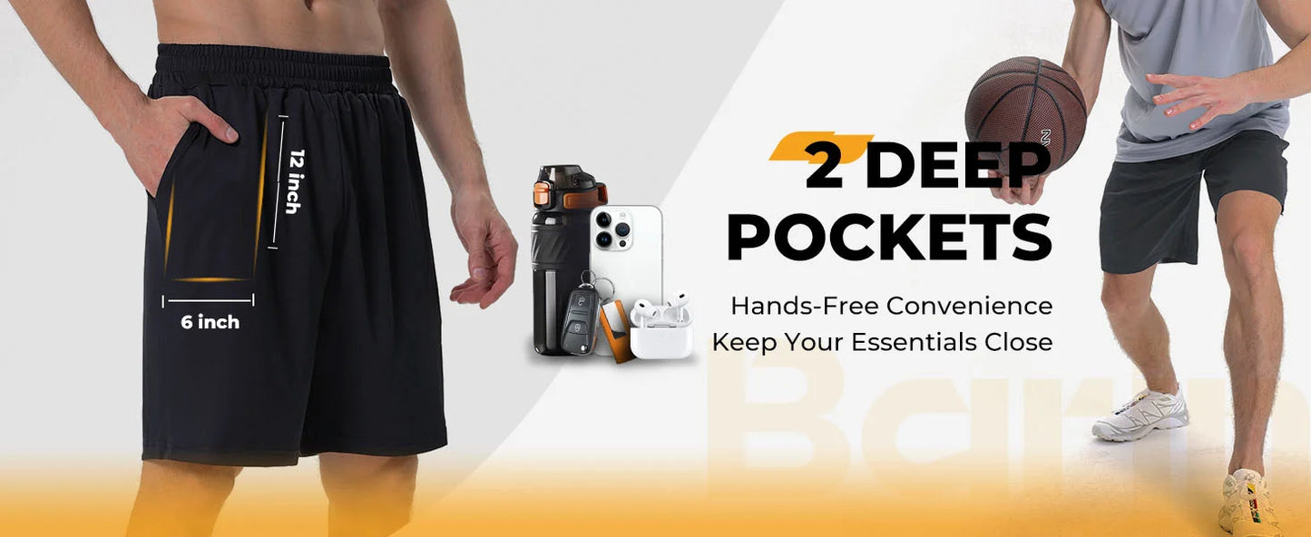 2 Pack Men's Gym Basketball Shorts Athletic Black Workout/Quick Dry Shorts with Pockets for Casual Running