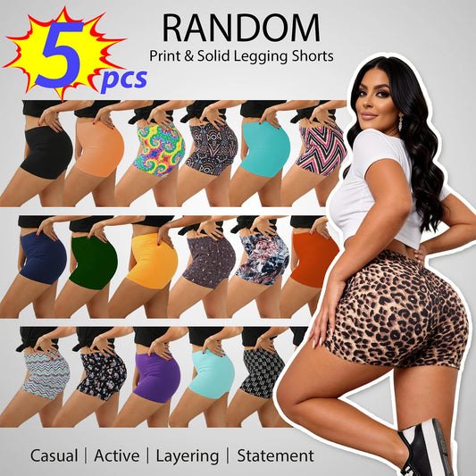 Random 5pcs ONE SIZE fits Most Women Stretchy Shorts Summer/Lady Soft Colored Short Leggings Shorts