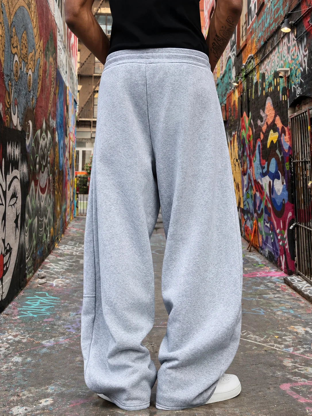 1Pcs Men's Loose Wide Leg Pants Drawstring Waistband Design/Solid Color Loose Sports Pants High-End Casual Sports Pants