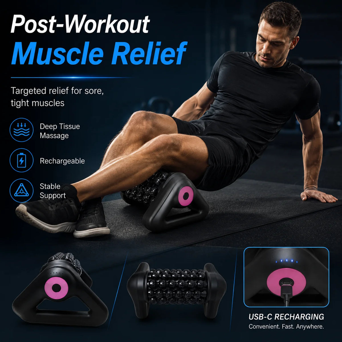 Automatic Electric Massage Roller Textured Fascia Massager/Plastic Shell Muscle Pink Foam Rollers Fitness Equipment