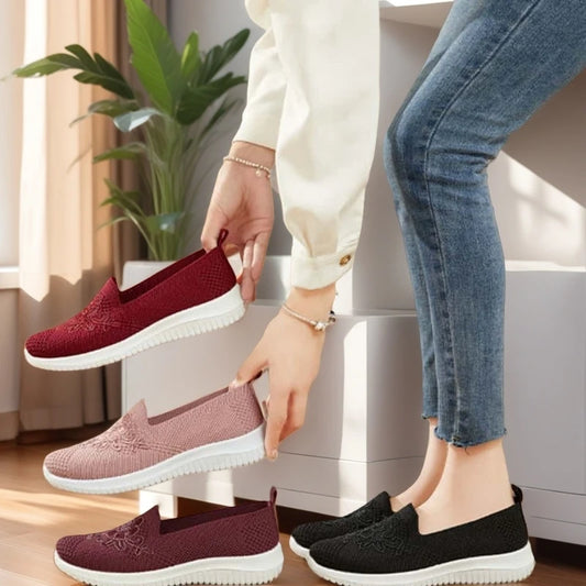 Women's Slip-On Knit Mesh Loafers Lightweight and Comfortable/Breathable Mesh Walking Shoe Casual Embroidered Flat Loafers