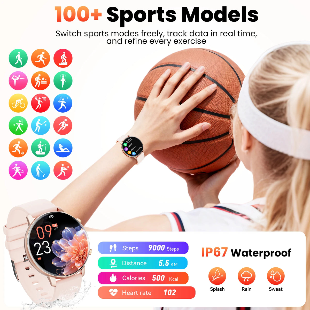 1.39" Round Smart Watch for Women Bluetooth Call Fitness Tracker/Custom Dial IP67 Waterproof 178 Sports Modes Heart Rate