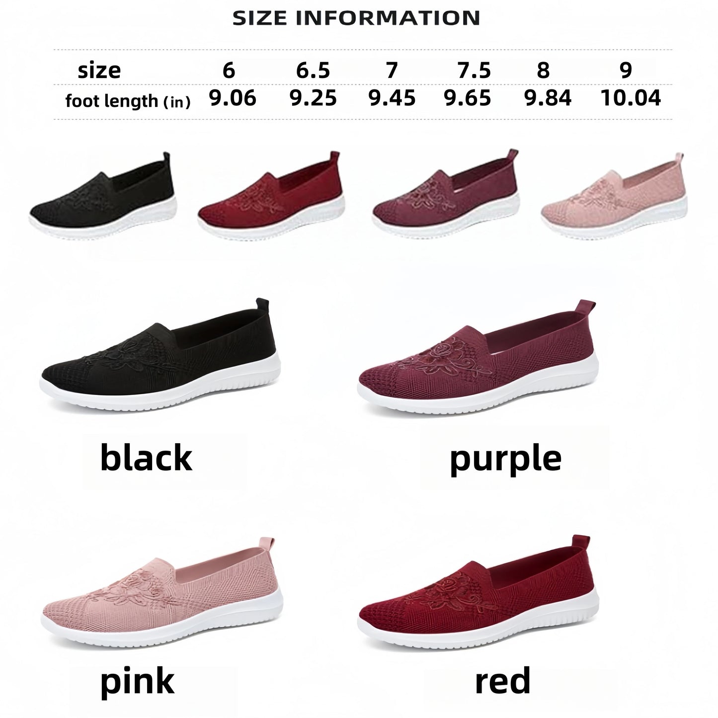 Women's Slip-On Knit Mesh Loafers Lightweight and Comfortable/Breathable Mesh Walking Shoe Casual Embroidered Flat Loafers