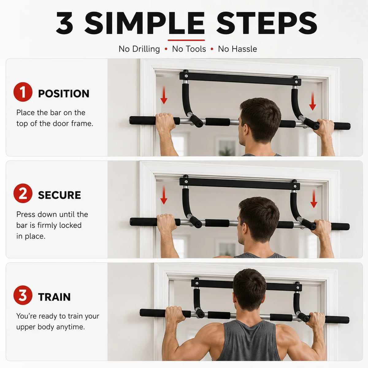 Doorway Pull Up Bar No Drilling Over Door Chin Up Bar Upper Body Workout/Home Gym Equipment with Sponge Handle Hanging Exercises