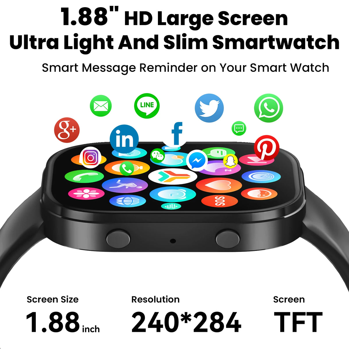 Y2 Smart Watch Bluetooth Call 1.88" TFT Screen IP67 Waterproof/Fitness Watch Heart Rate Blood Oxygen Monitor