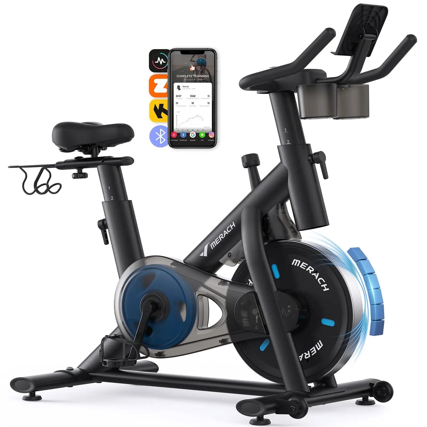 MERACH Exercise Bike Brake Pad/Magnetic Stationary Bike with Exclusive App/Low Noise Indoor Cycling Bike with Fitness Courses