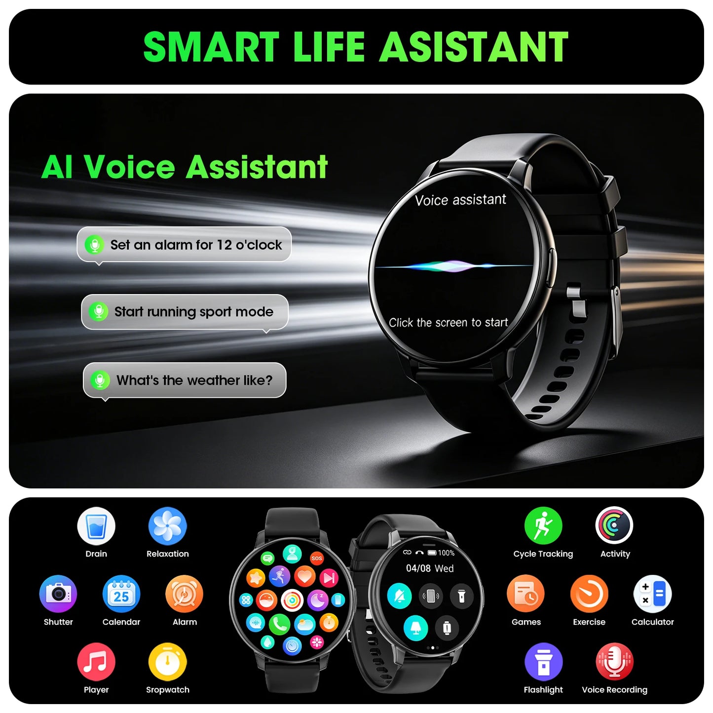 2026 Smart Watch Bluetooth Call 1.38" Full Touch Screen Fitness Tracker/100+ Sport Modes Heart Rate Sleep Monitor Waterproof