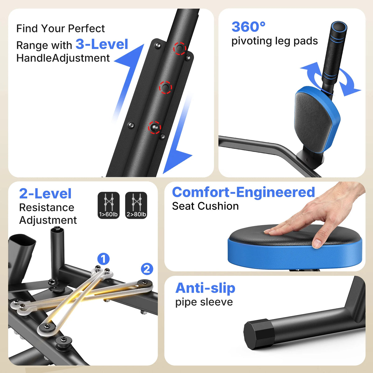 MERACH Hip Abductor Machine Butt Toning Leg Trainer Adjustable/Resistance Glute Outer Thigh Workout Equipment for Home Gym Booty