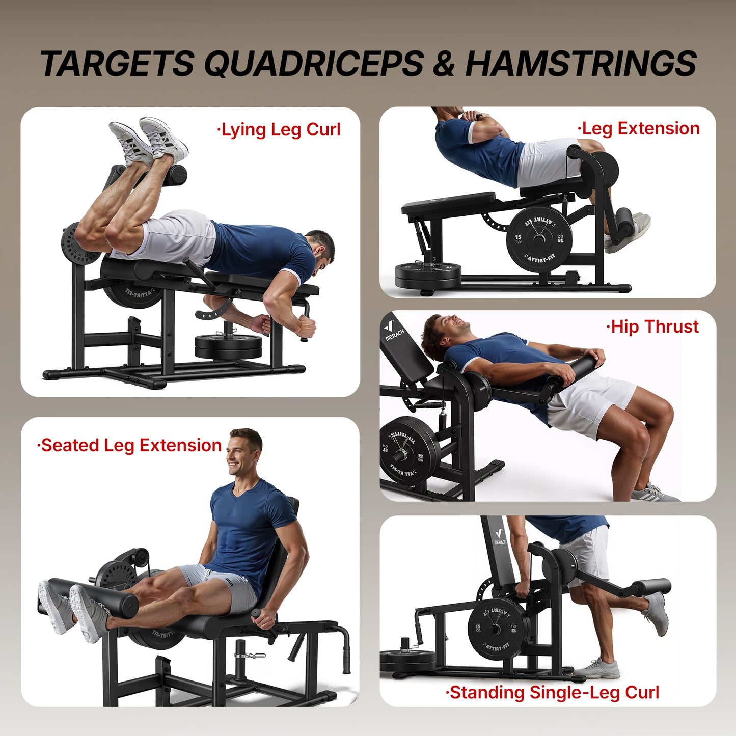 MERACH 2-in-1 Leg Extension and Curl Machine for Home Gym/Commercial Grade Steel Leg Workout Equipment 375 lbs Limit