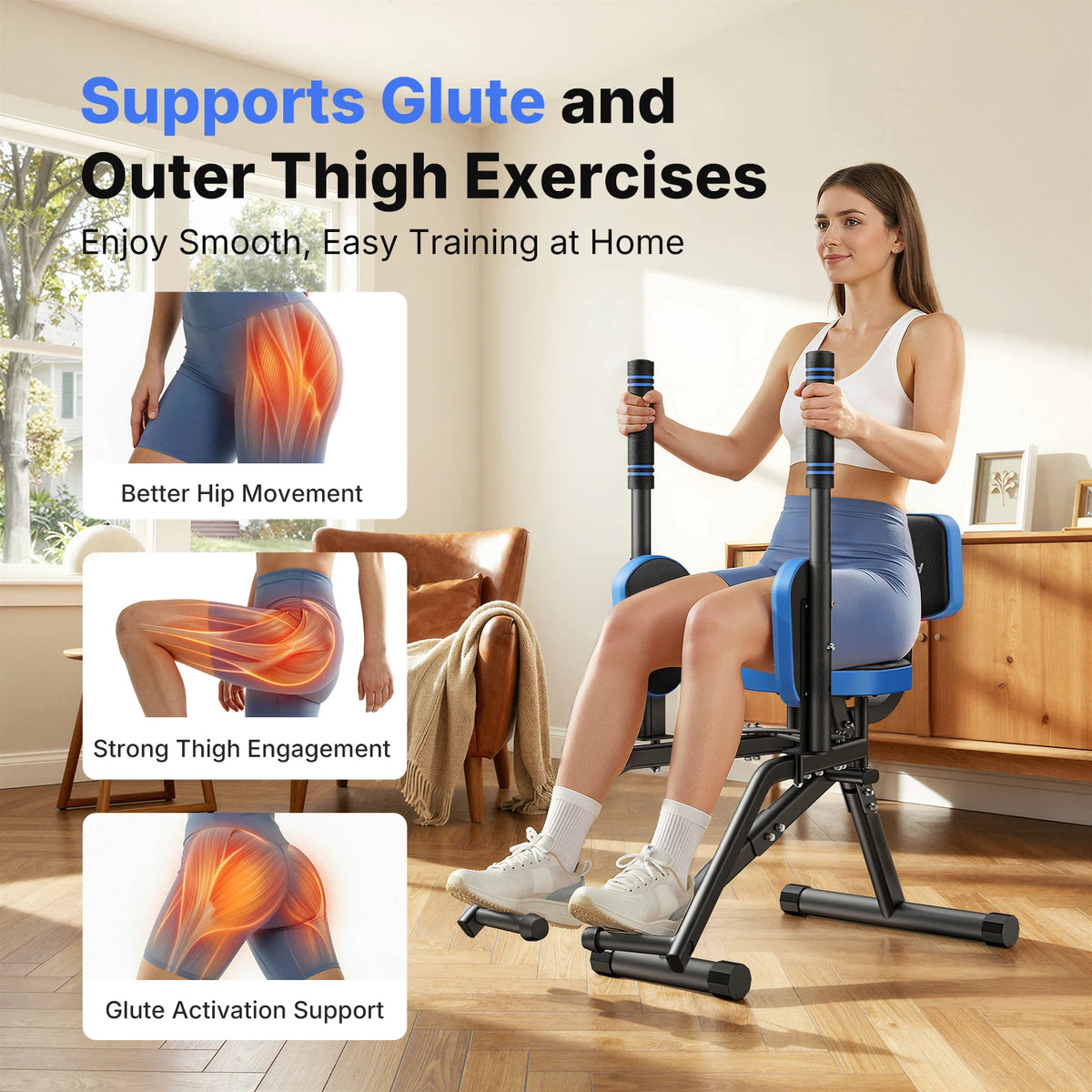 MERACH Hip Abductor Machine Butt Toning Leg Trainer Adjustable/Resistance Glute Outer Thigh Workout Equipment for Home Gym Booty