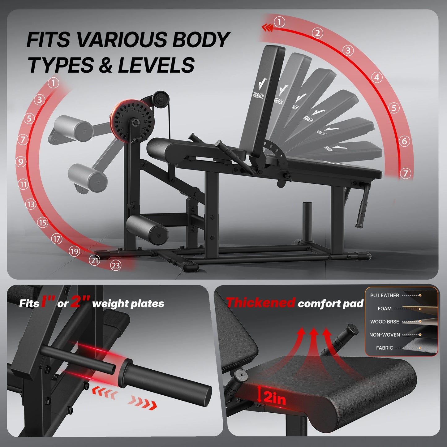 MERACH 2-in-1 Leg Extension and Curl Machine for Home Gym/Commercial Grade Steel Leg Workout Equipment 375 lbs Limit