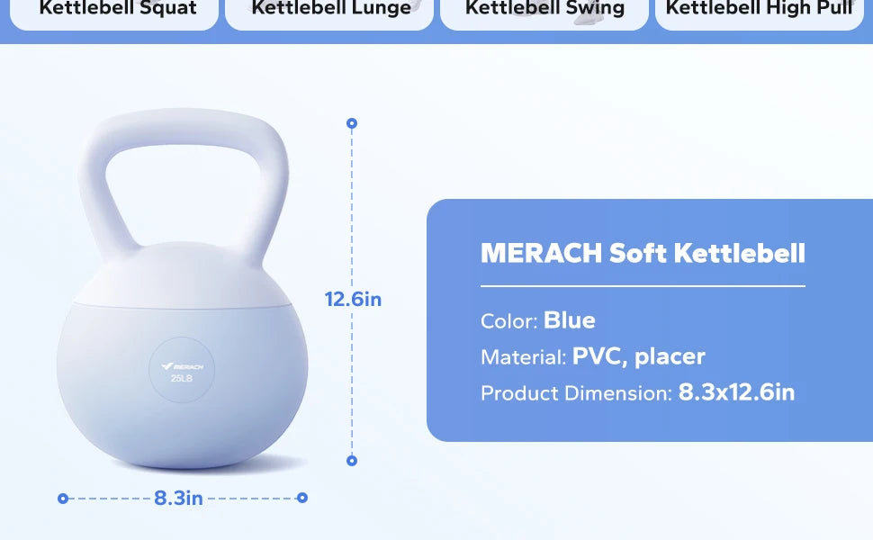 MERACH Kettlebell Sand Filled Shock Absorbing 15/25 LB PVC Kettlebell/for Home Gym Floor-Friendly Non-Slip Rubber Base Wide Handle