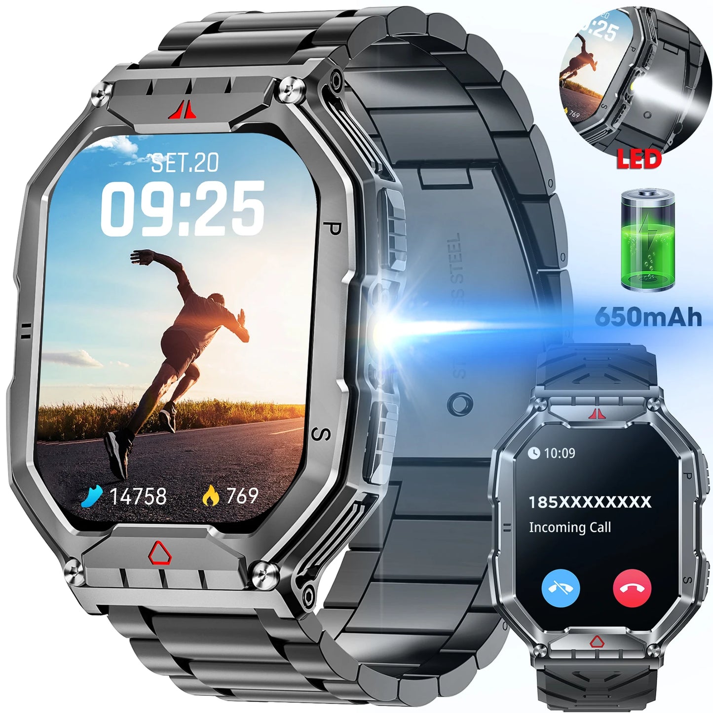 2026 Fashion 2.1 Inch AMOLED Smart Watch Men Bluetooth Call/107 Sports Mode GPS Trajectory Heart Rate Blood Pressure Oxygen Monitor