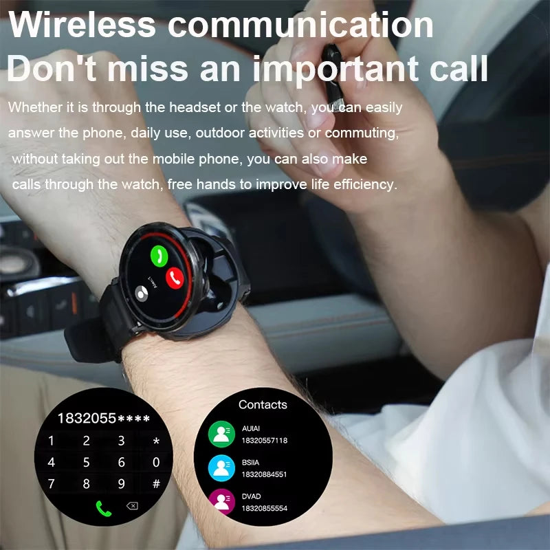 Headset Smart Watch Men TWS 2 in 1 Wireless Bluetooth Call Earphone/NFC Blood Pressure Heart Rate Health Sport Smartwatch