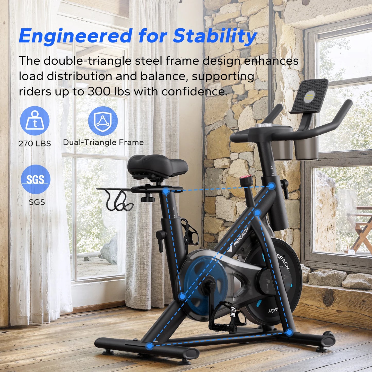 MERACH Exercise Bike Brake Pad/Magnetic Stationary Bike with Exclusive App/Low Noise Indoor Cycling Bike with Fitness Courses