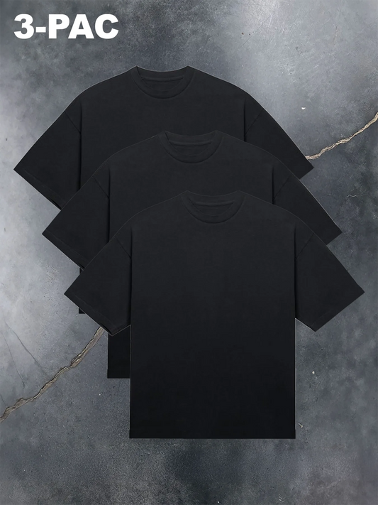 3 Piece Black Cotton Short Sleeve Men's T Shirt Set/for everyday wear and going to the gym
