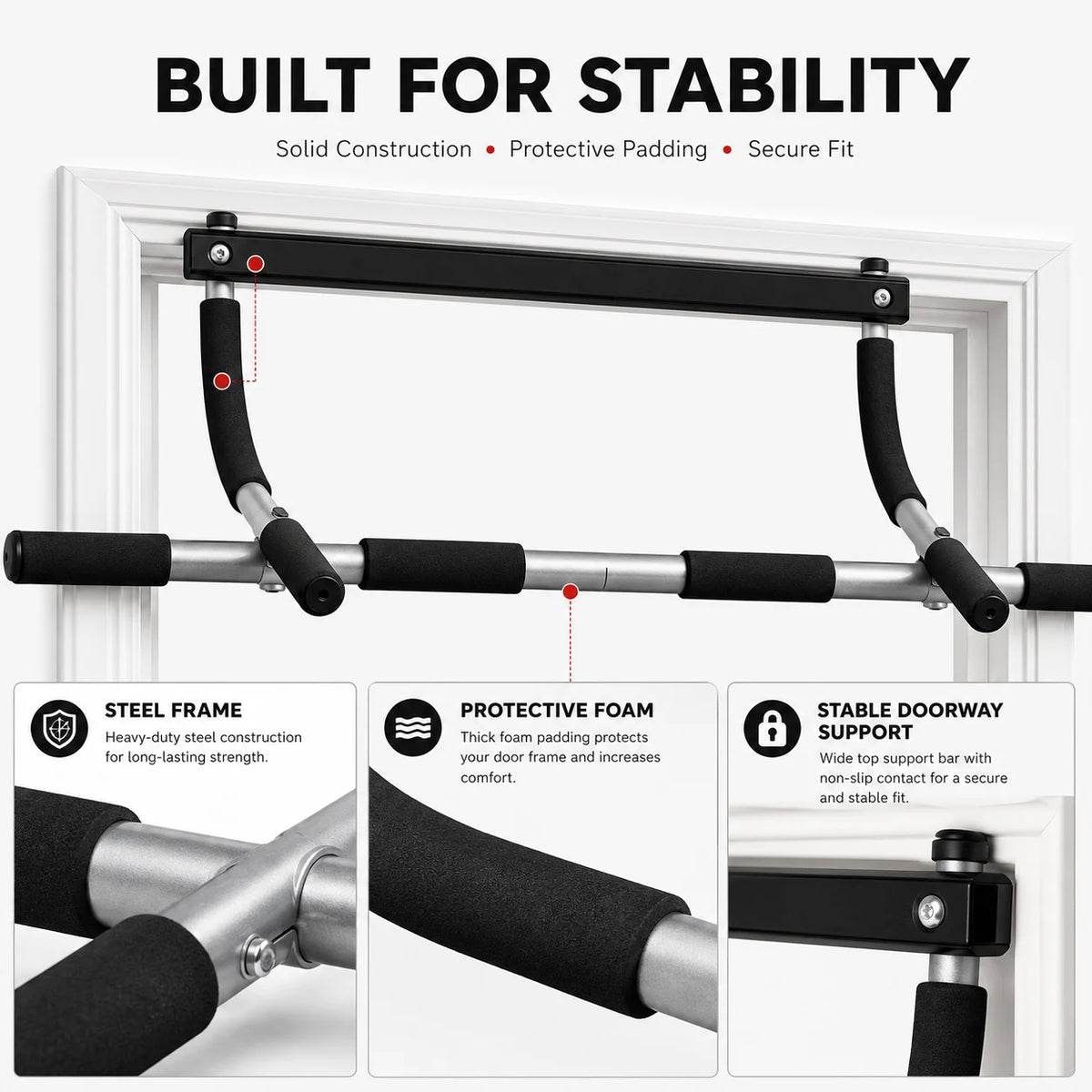 Doorway Pull Up Bar No Drilling Over Door Chin Up Bar Upper Body Workout/Home Gym Equipment with Sponge Handle Hanging Exercises