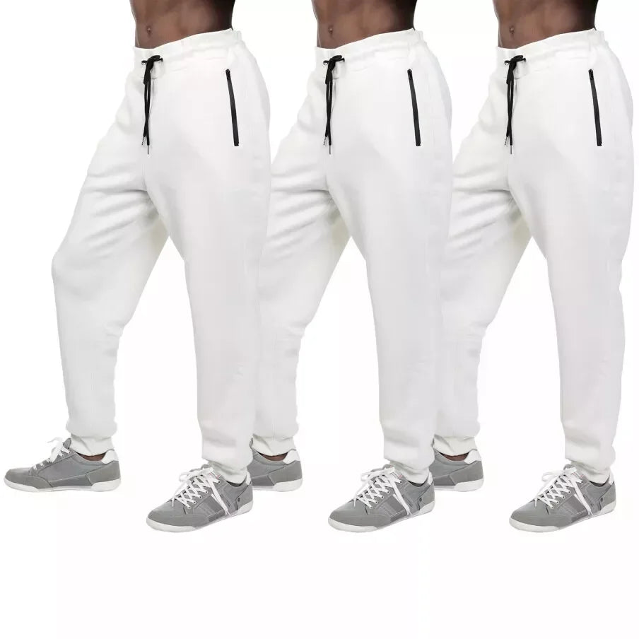 3 PACK: Men's Fleece Lined Slim Fit Casual Tech Jogger Sweatpants Zipper Pockets/for Casual Wear Sports and Loungewear S-3XL
