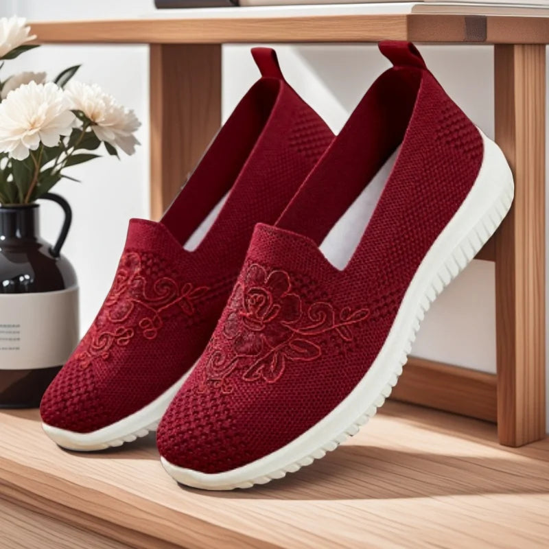 Women's Slip-On Knit Mesh Loafers Lightweight and Comfortable/Breathable Mesh Walking Shoe Casual Embroidered Flat Loafers
